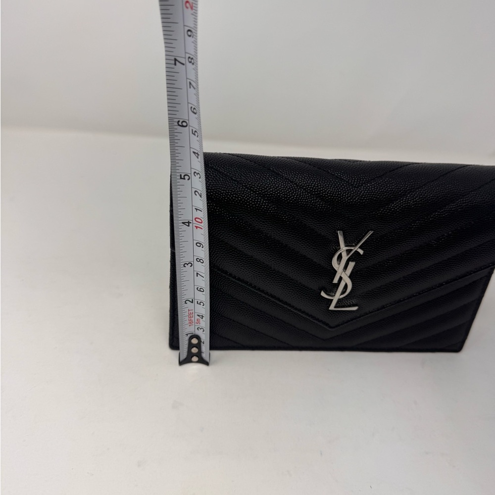 💯💎Authentic💎 Saint Laurent Calfskin Envelope Black Leather Wallet On Chain - Picture 12 of 13